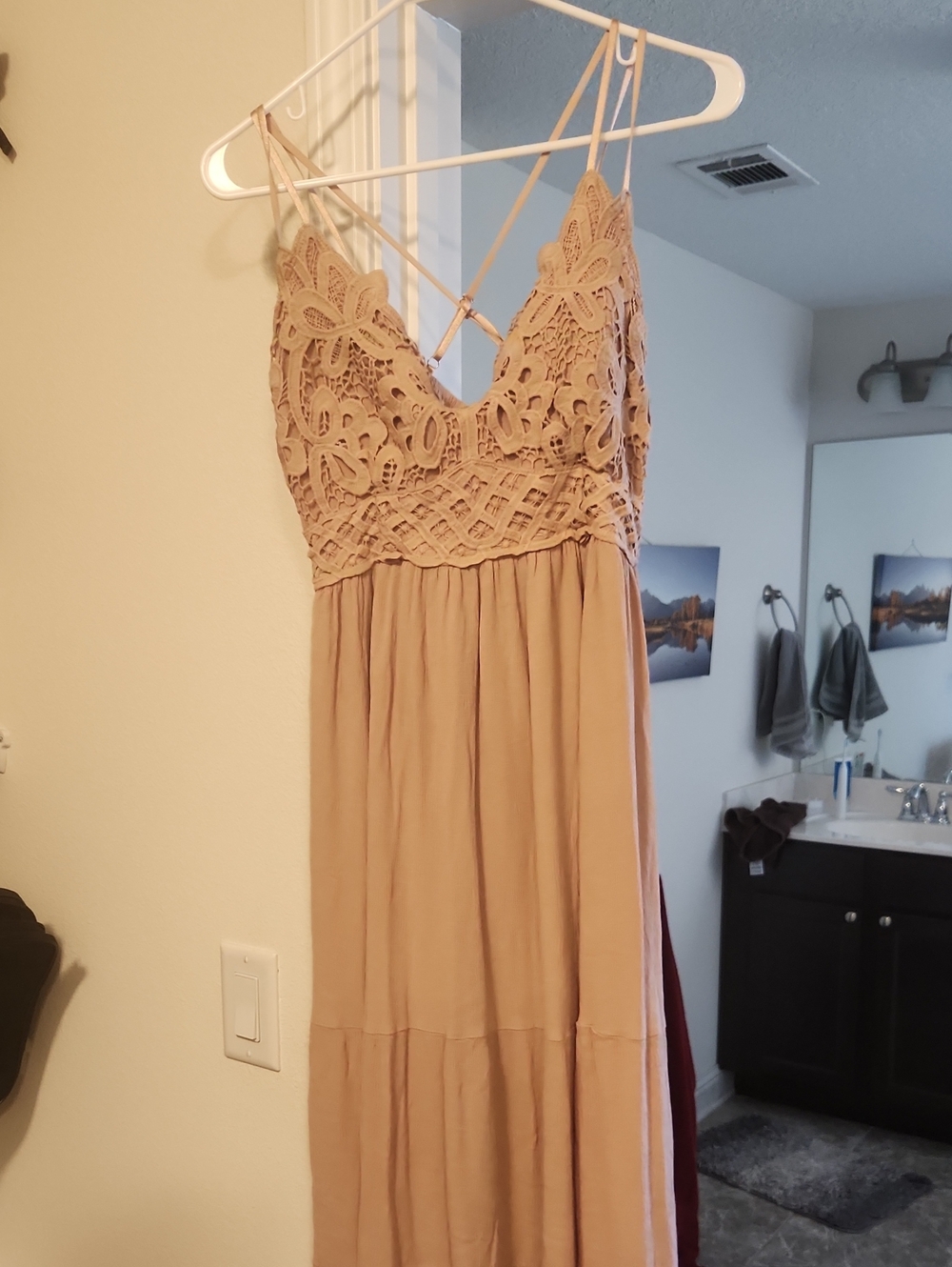 Lace Bodice Maxi Dress in Taupe